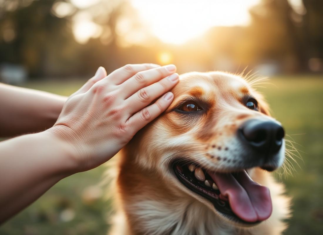 Mano acariciando con cariño la cabeza de un perro